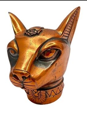 The head of Ancient Egyptian Goddess Bastet Egyptian Cat Brass Sphinx 5” Tall